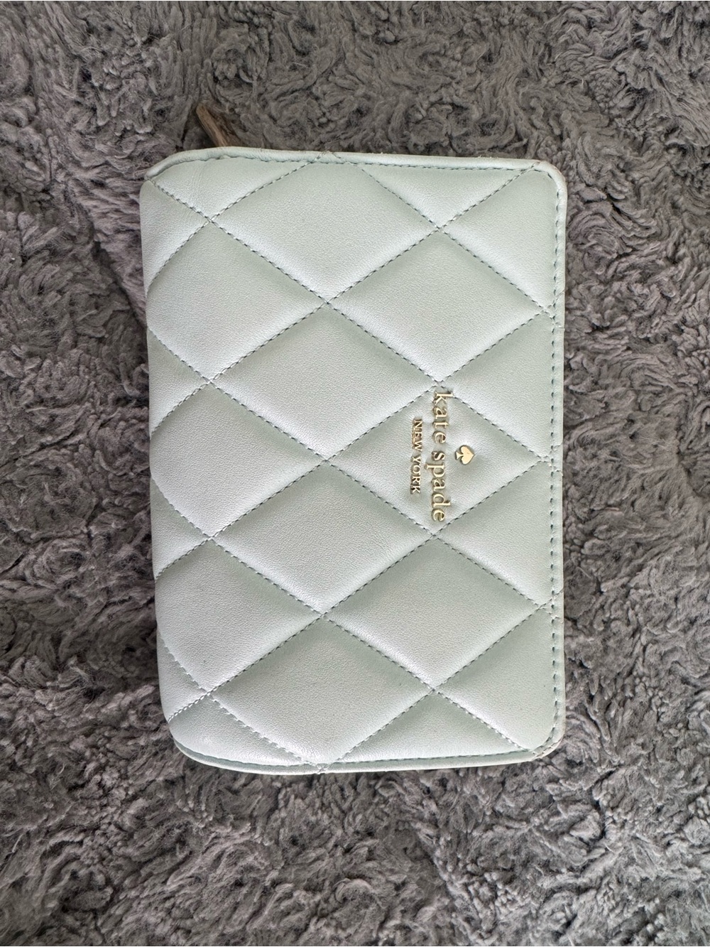 kate spade Quilted Zip Wallet - Mint Green with Gold Logo